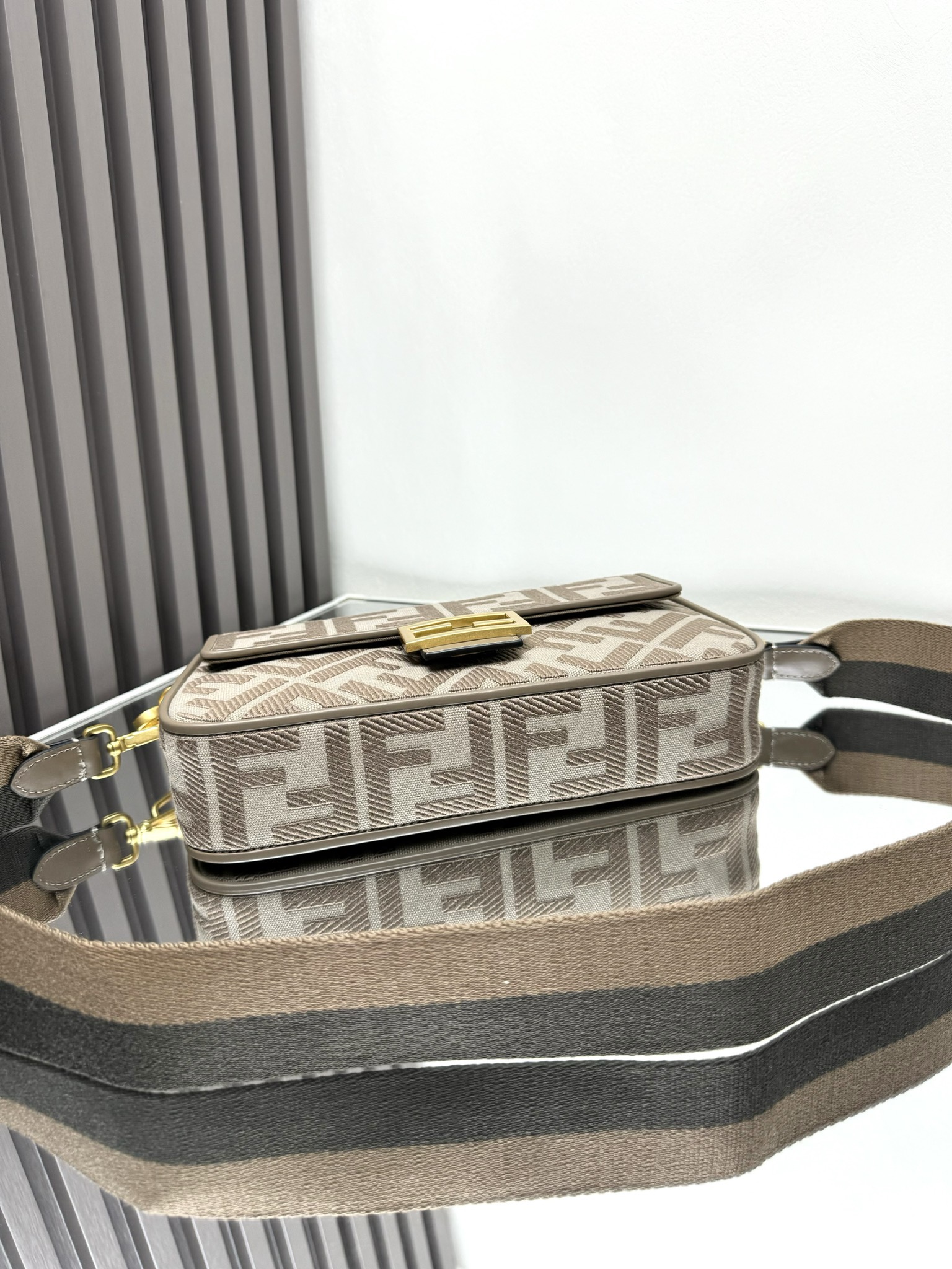 Fendi Medium Baguette FF Canvas Shoulder Bag Grey